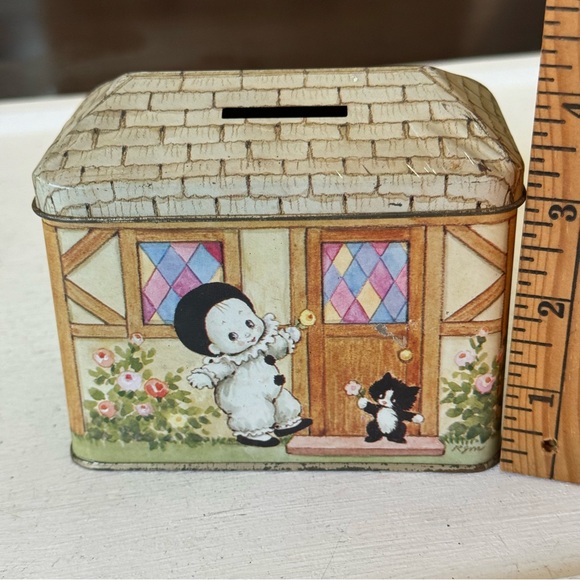 Vintage Morehead Inc Metal Tin Box Bank 1984 Enesco House Cottage Coin Bank - Picture 10 of 12